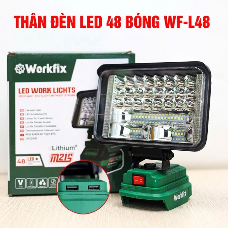 Đèn Led dùng Pin 21V Workfix ( 2 cổng sạc USB )