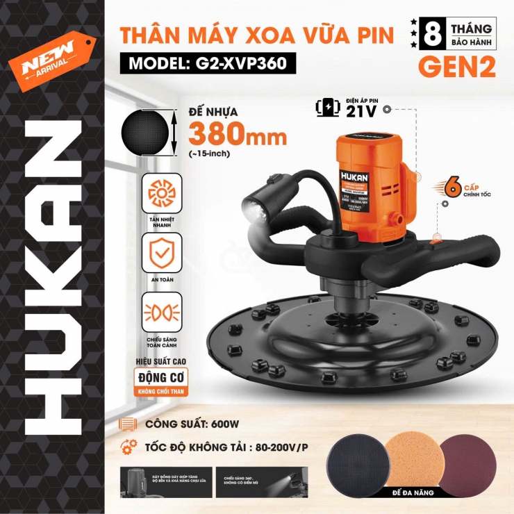 Máy xoa tường Pin 21V Hukan G2-XVP360 Brushless ( chưa Pin & Sạc )