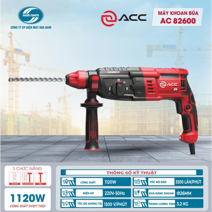 Máy khoan búa 3 chức năng ACC AC82600 hammer ( 1120W )