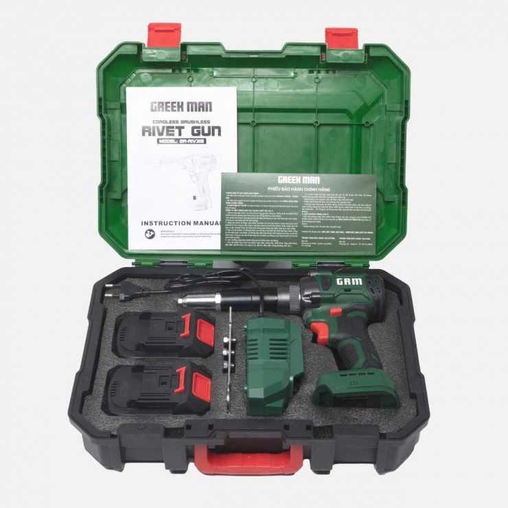 Máy rút rive Pin 21V Greekman GR-RIV315 ( 2.4-5.0mm ) ( chưa Pin & Sạc )