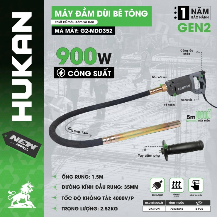 Máy đầm dùi tay 1m5 Hukan G2-MDD351 ( 800W )