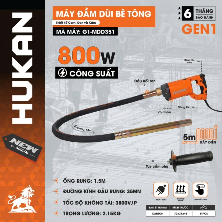Máy đầm dùi tay 1m5 Hukan G2-MDD351 ( 800W )