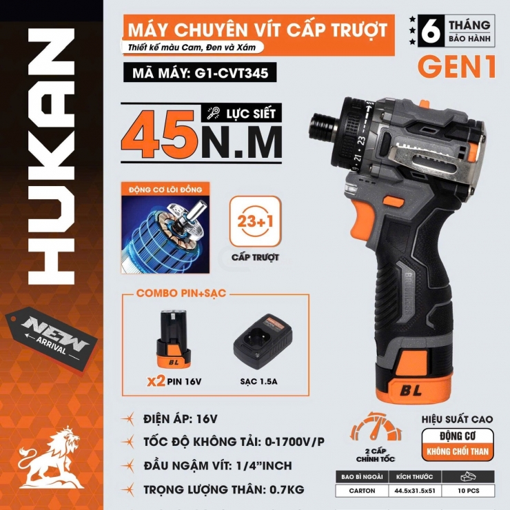 Máy siết vít Pin 16V Hukan G1-CVT345 ( bộ )