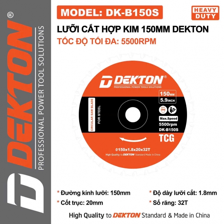 Lưỡi cắt sắt hợp kim 150mm Dekton DK-B150S ( 150*20*1.8*32T )