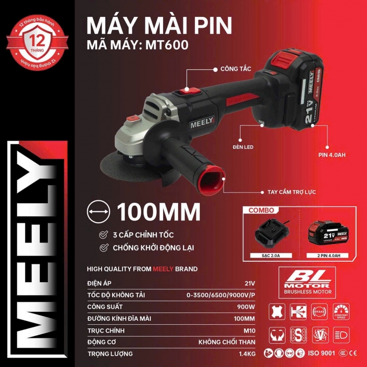 Máy mài Pin 21V MEELY MT600 Brusless ( chưa Pin & Sạc )
