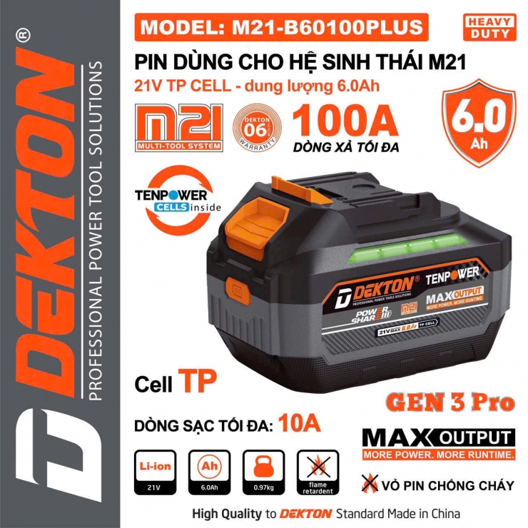 Pin 6A Dekton M21-B60100Plus ( dòng xả 100A )