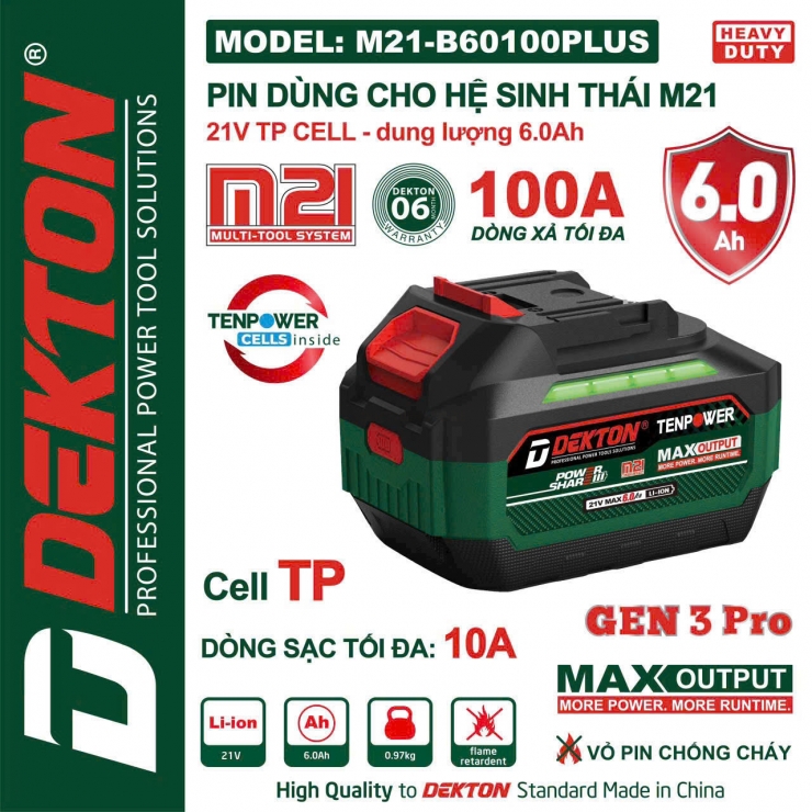 Pin 6A Dekton M21-B60100Plus ( dòng xả 100A )