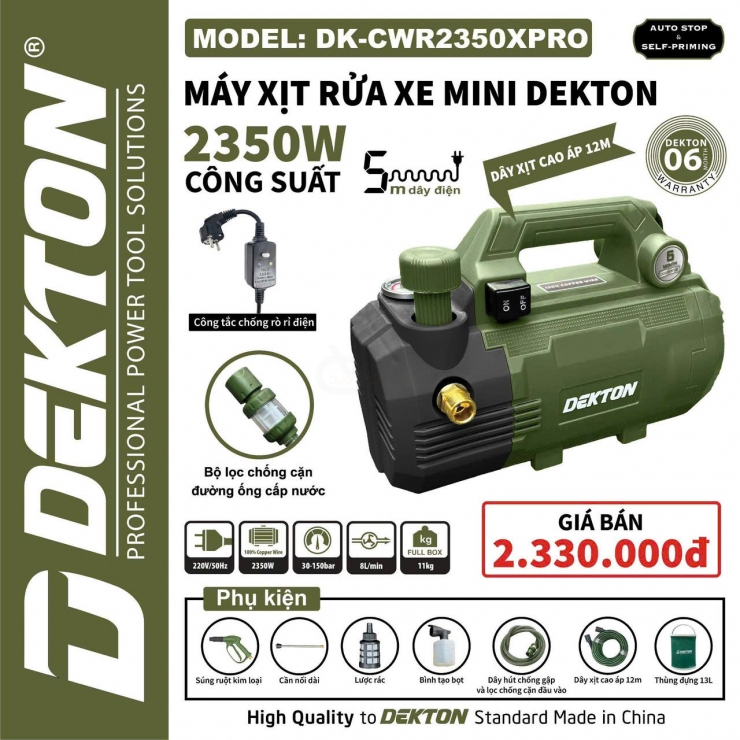 Máy rửa xe 2350W Dekton DK-CWR2350XPRO chỉnh áp & chống giật