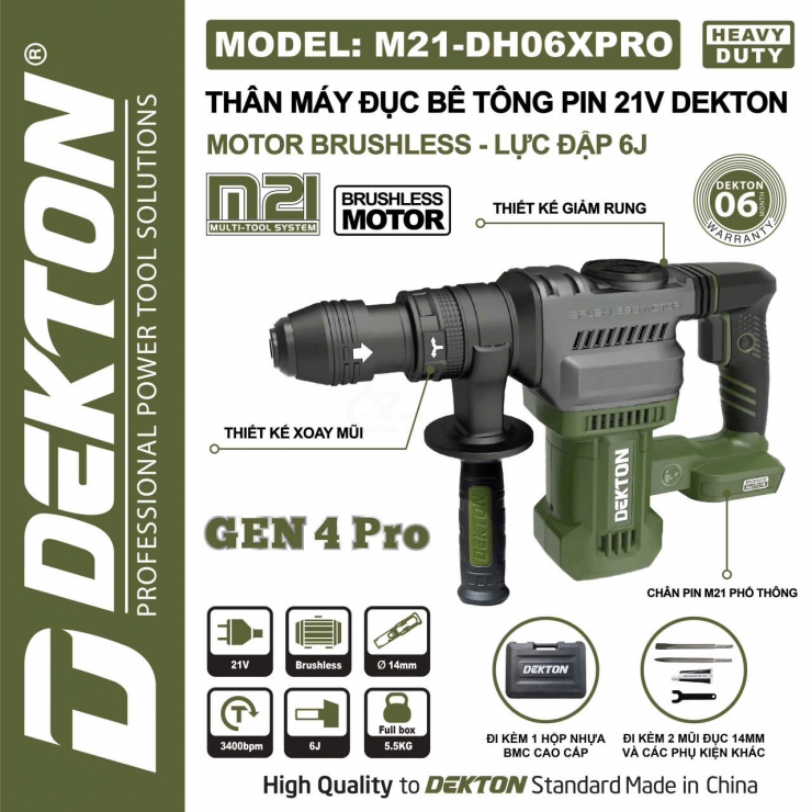 Máy đục Pin 21V Dekton M21-DH06PRO & XPRO Hammer ( chưa Pin & Sạc )