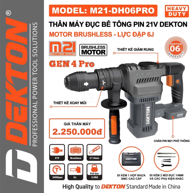 Máy đục Pin 21V Dekton M21-DH06PRO & XPRO Hammer ( chưa Pin & Sạc )