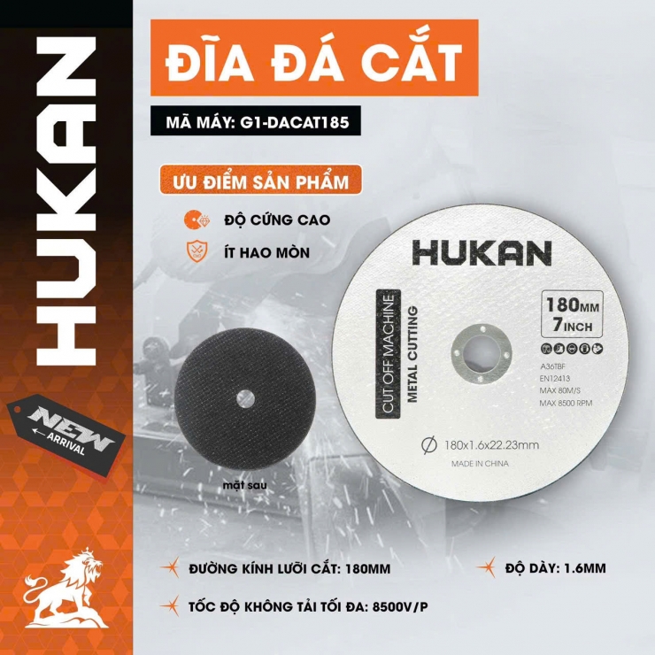 Đá cắt 180mm Hukan G1-DACAT185 ( 180*1.6*22.23mm )