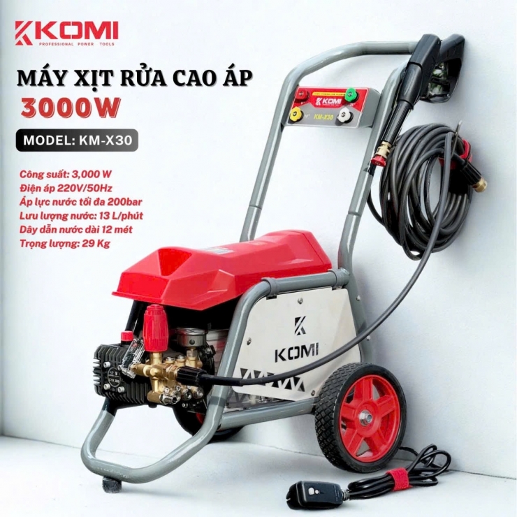 Máy xịt rửa công nghiệp 3.0kW KOMI KM-X30 xe đẩy