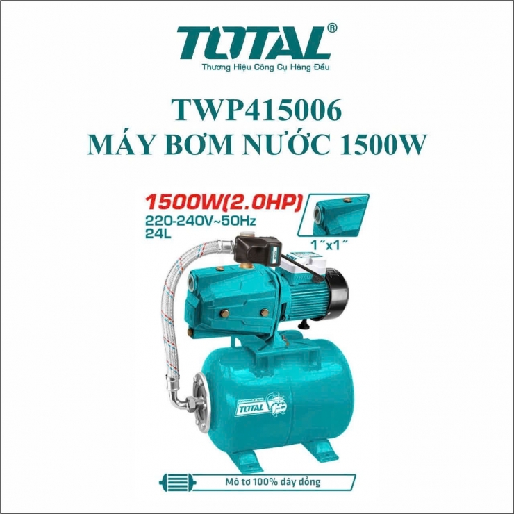 Bơm tăng áp chân không 1.5Kw Total TWP415006 ( 1 pha 2.0HP )