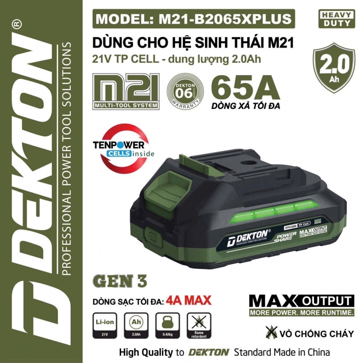 Pin 2.0Ah 21V Dekton M21-B2065XPLUS