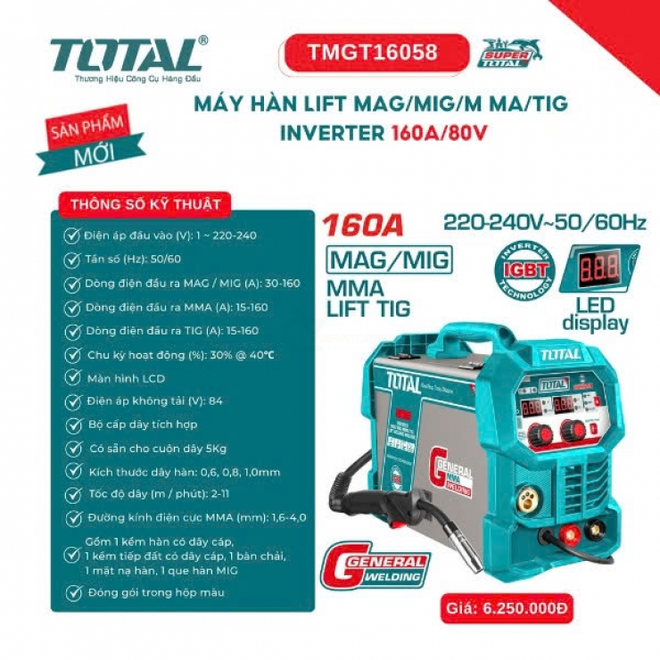 Máy hàn LIFT Mig/Mag/MMA/Tig Total TMGT16058 ( 4 chức năng 160A )