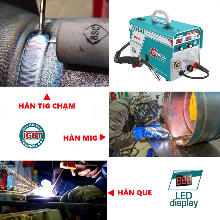 Máy hàn 4 chức năng 160A Total TMGT1601 ( Inverter  LIFT Mig/Mag/MMA/Tig  ) 