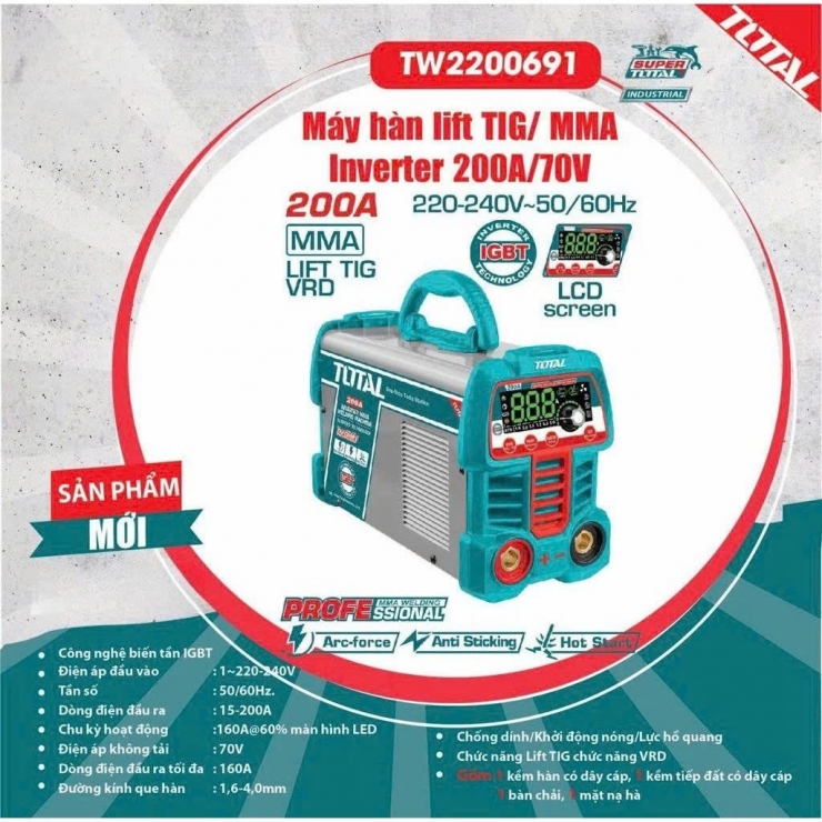 Máy hàn que LCD 160A Total TW2200691 ( lift TIG/ MMA Inverter )