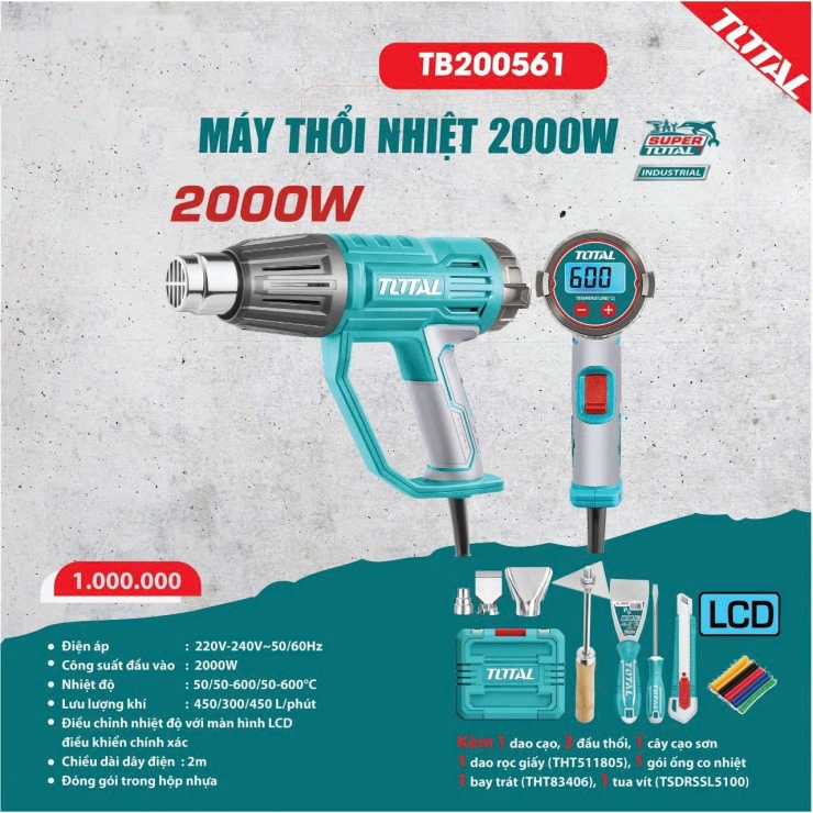 Máy khò nhiệt 2000W Total TB200561 ( LCD 600 ° C )