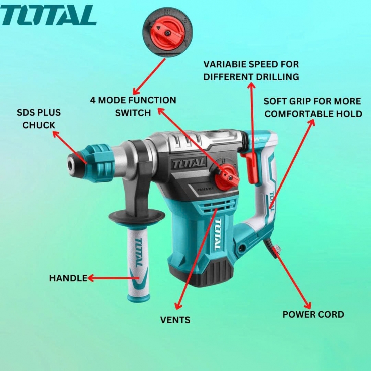 Máy khoan đục 14mm 1500W Total TH1153236 ( 3 chức năng )