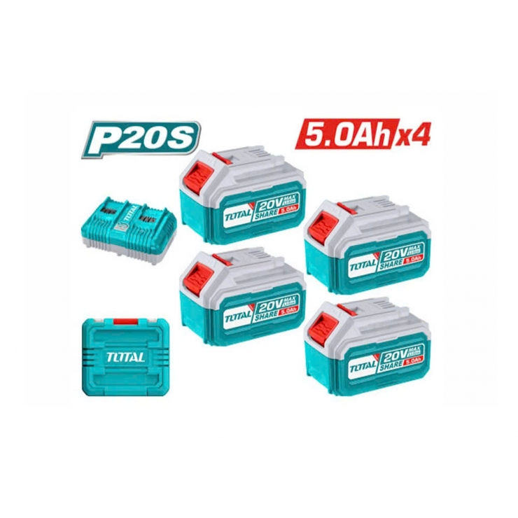 Bộ 4 pin 5.0Ah Total TFBCLI20245 ( 20V*5.0Ah kèm sạc đôi )