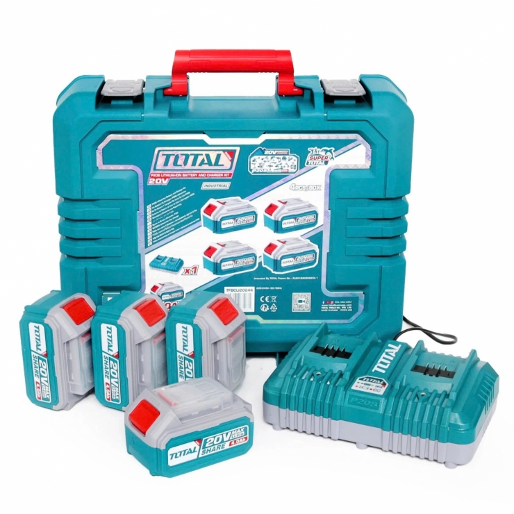 Bộ 4 pin 5.0Ah Total TFBCLI20245 ( 20V*5.0Ah kèm sạc đôi )