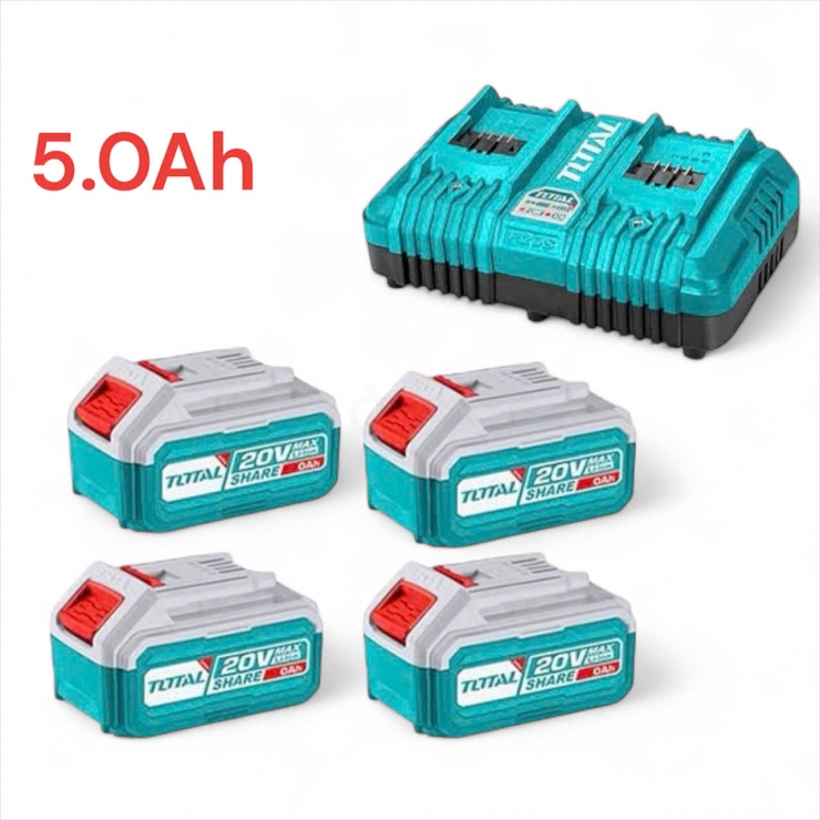 Bộ 4 pin 5.0Ah Total TFBCLI20245 ( 20V*5.0Ah kèm sạc đôi )