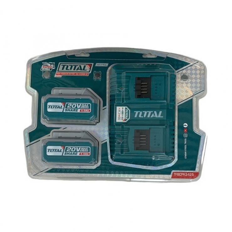 Bộ 2 Pin 5.0Ah Total TFBCPK2425 ( 20V*5.0Ah kèm sạc đôi )