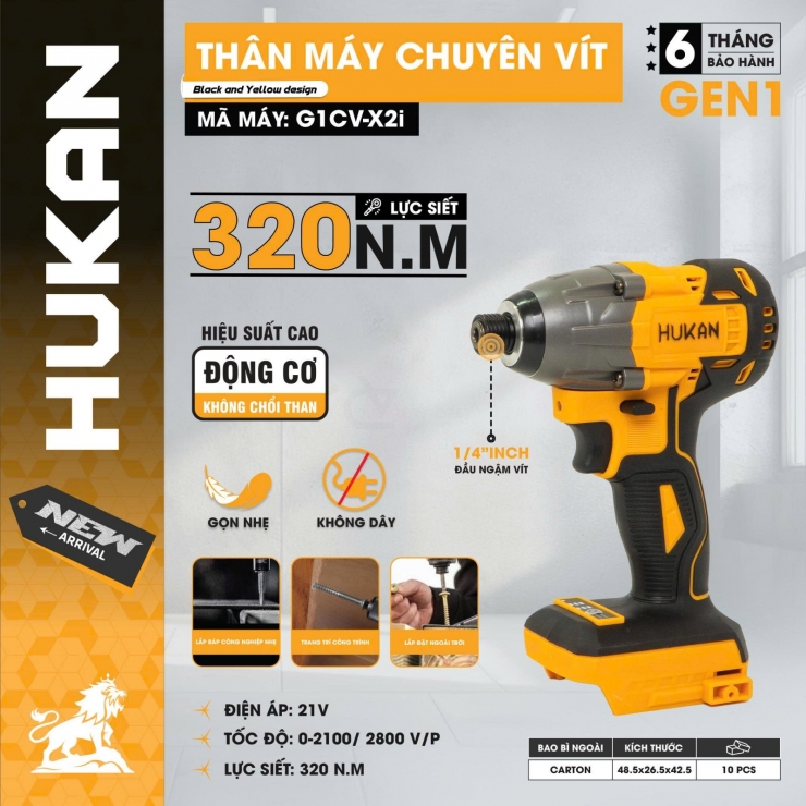 Máy bắn vít Pin 21V Hukan G1CV-X2i Brushless ( chưa Pin & Sạc )