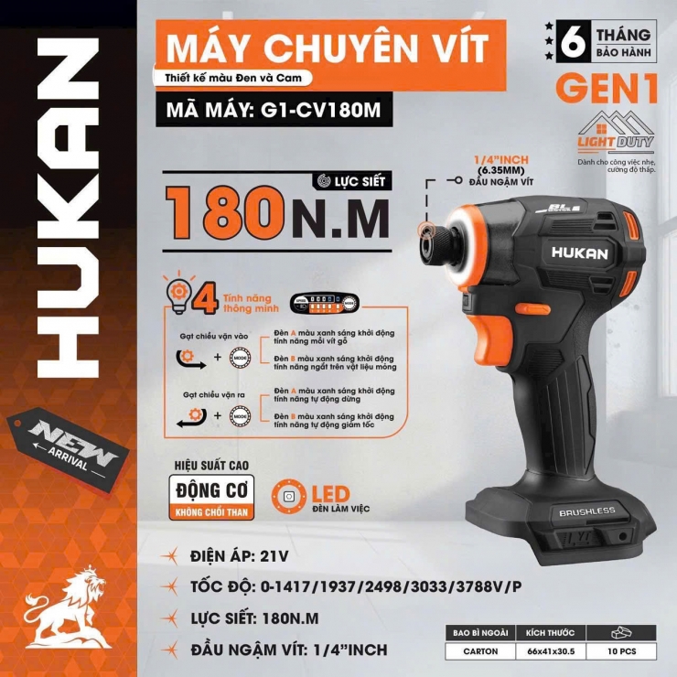 Máy bắn vít Pin 21V Hukan G1-CV180M Brushless ( chưa Pin & Sạc )