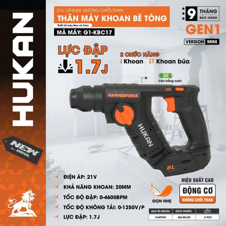 Khoan bê tông Pin 21V Hukan G1-KBC17 ( chưa Pin & Sạc )