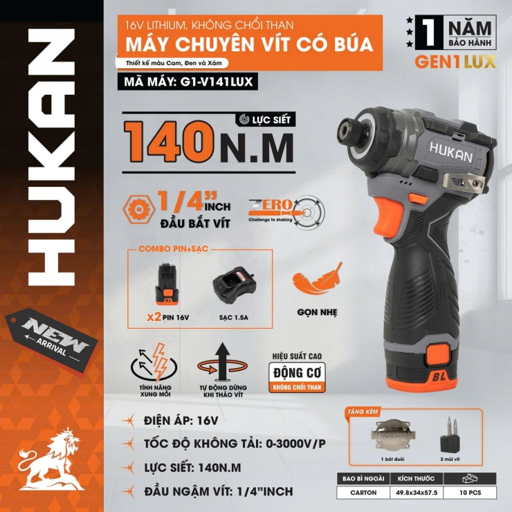 Máy bắn vít 16V Hukan G1-V141LUX Brushless 