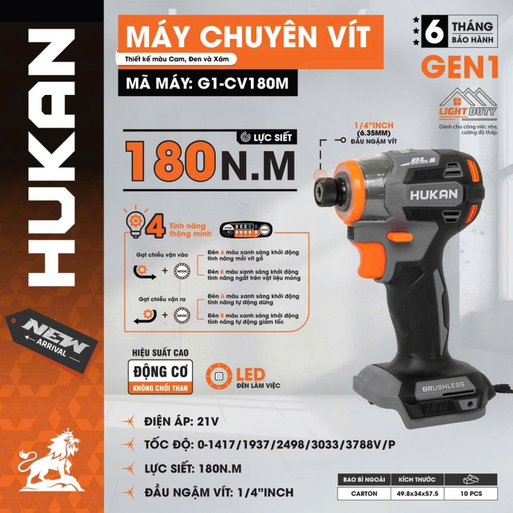 Máy bắn vít Pin 21V Hukan G1-CV180M Brushless ( chưa Pin & Sạc )