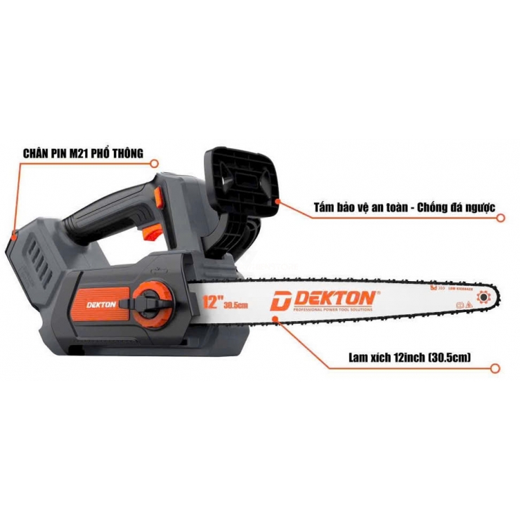 Cưa xích 12inch Pin 21V Dekton M21-CX12CP ( chưa Pin & Sạc )