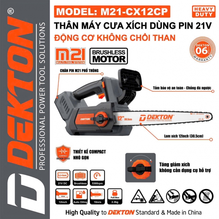 Thân máy cưa xích 12inch Pin 21V Dekton M21-CX12XCP Brushless