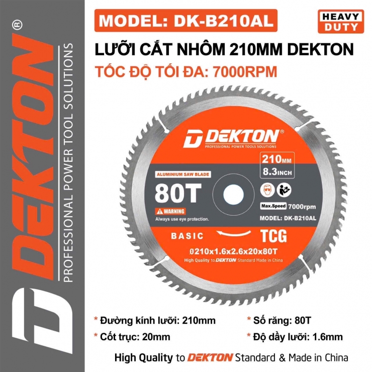 Lưỡi cắt nhôm 210mm Dekton DK-B210AL ( 210*20*1.6*80T )
