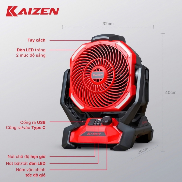 Quạt công trình Pin và điện Kaizen KZ-CF330 