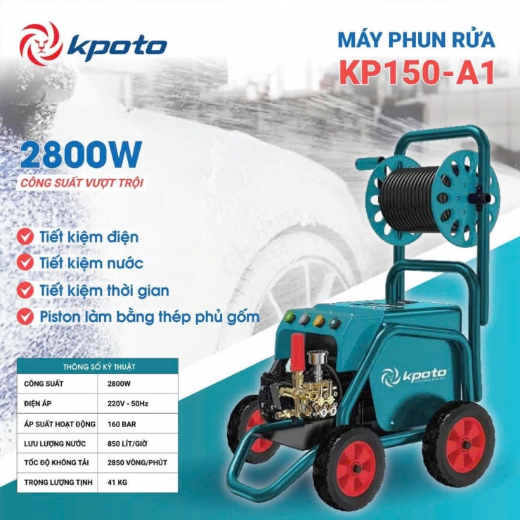 Máy phun rửa công nghiệp 2.8Kw Kpoto KP150-A1 xe đẩy