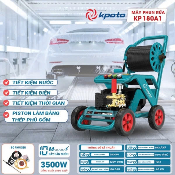 Máy xịt rửa công nghiệp 3.5Kw Kpoto KP180-A1 ( pittong gốm )