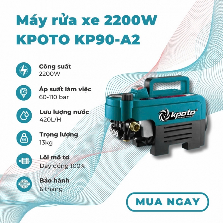 Máy rửa xe áp cao 2200W Kpoto KP90A2 chỉnh áp