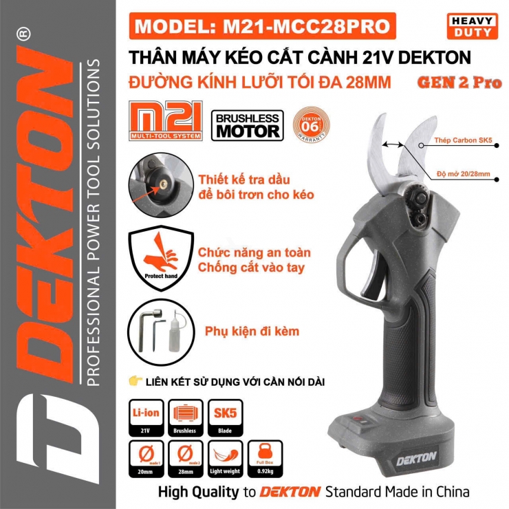 Kéo cắt cành 28mm Dekton M21-MCC28BL PRO XPRO ( chưa Pin & Sạc )