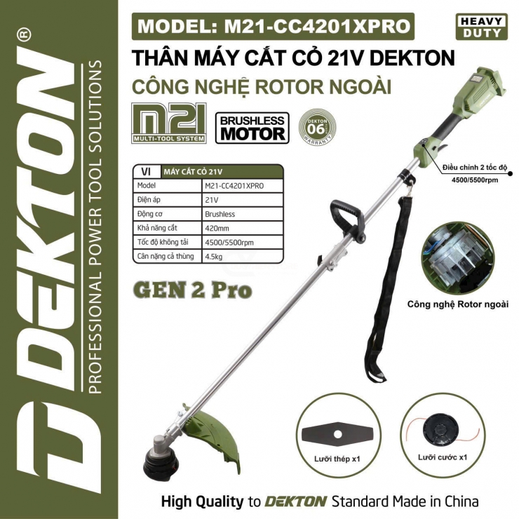 Máy cắt cỏ Pin 21V Dekton M21-CC4201XPRO Brushless ( chưa Pin & Sạc )