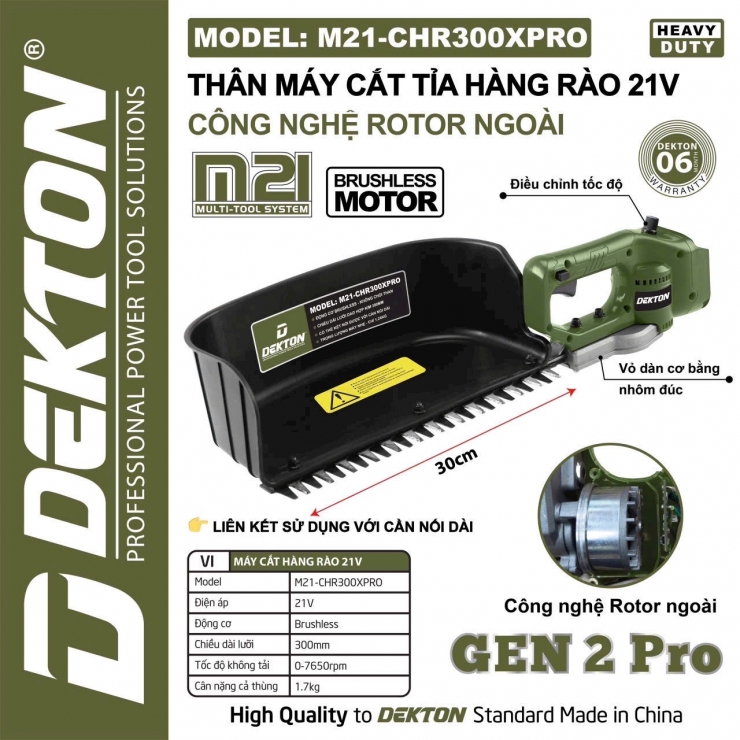 Máy hái chè Pin 21V Dekton M21-CHR300XPRO Brushless ( chưa Pin & Sạc )