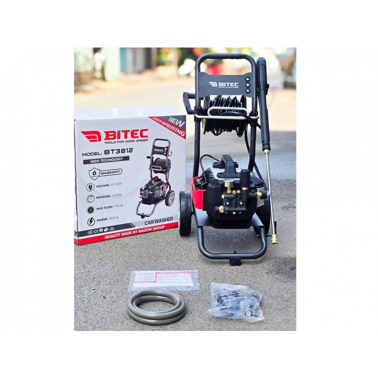 Máy xịt rửa cao áp 3.6Kw Btec BT3812 xe đẩy rulo