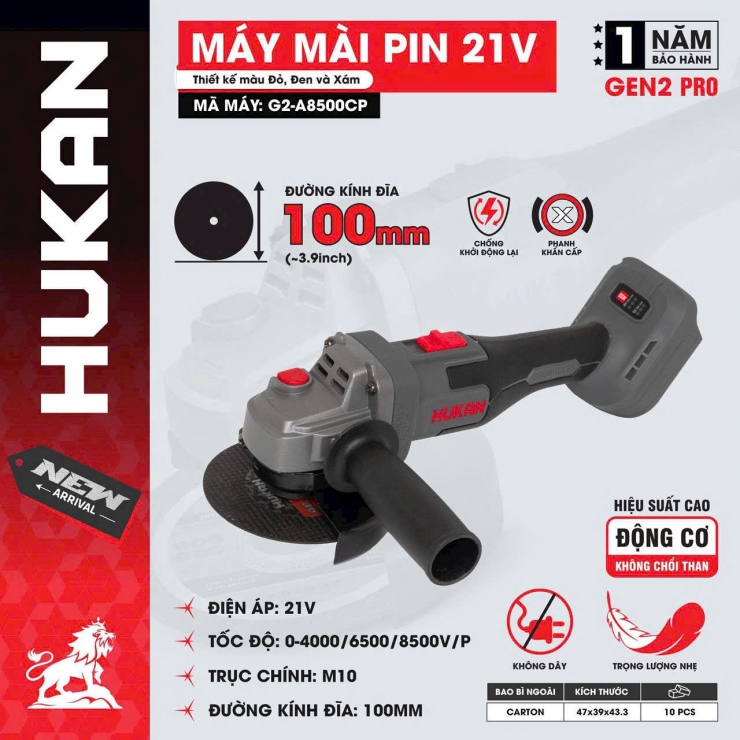 Máy cắt mài pin 21V Hukan G2-A8500CP Brushless ( chưa Pin & Sạc )
