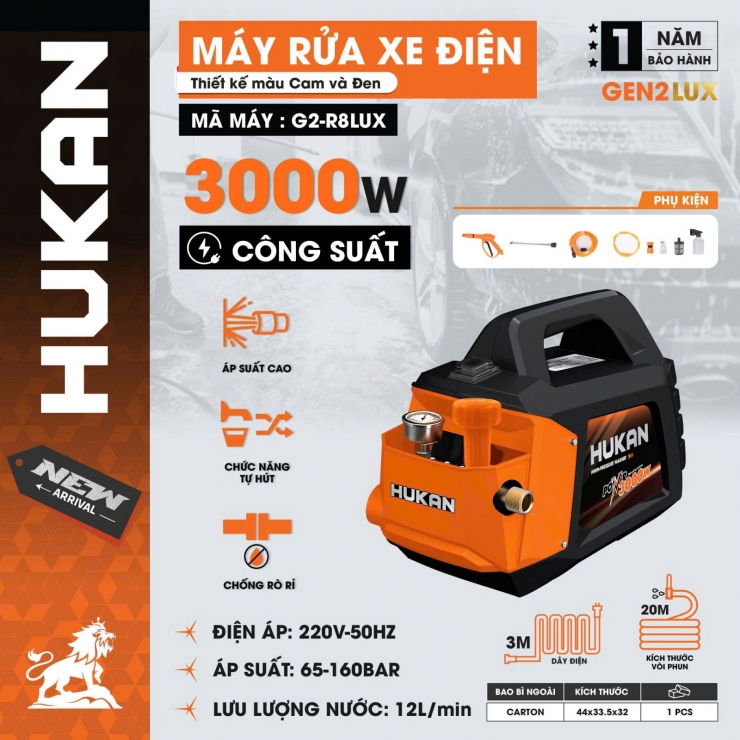 Máy xịt rửa xe 3000W Hukan G2-R8LUX